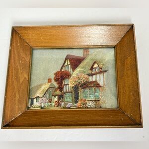 MCM Ernest Uden Foil Art Lithograph Framed English Cottage Scene